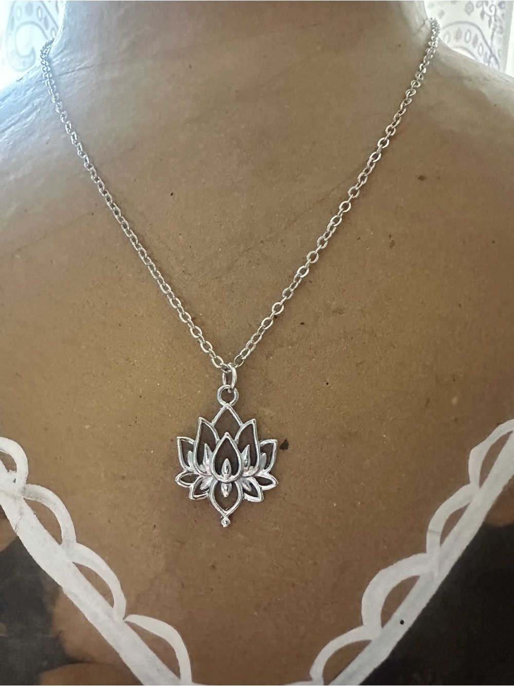 Lotus Pendant Necklace in Silver - Women’s Floral Charm